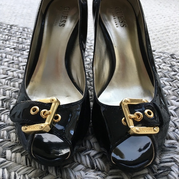 Guess - Black Patent Peep Toe Heels w/ Buckle - Picture 6 of 7